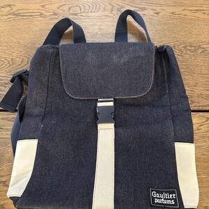 Gaultier Parfums Denim Logo Backpack- Navy & Cream New